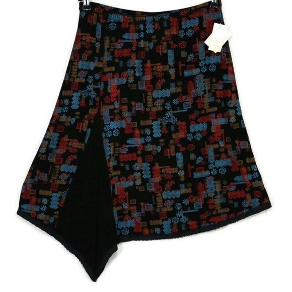 Coldwater Creek‎ Travel Skirt Knit Black Red Blue Petite Large PL - Picture 1 of 12